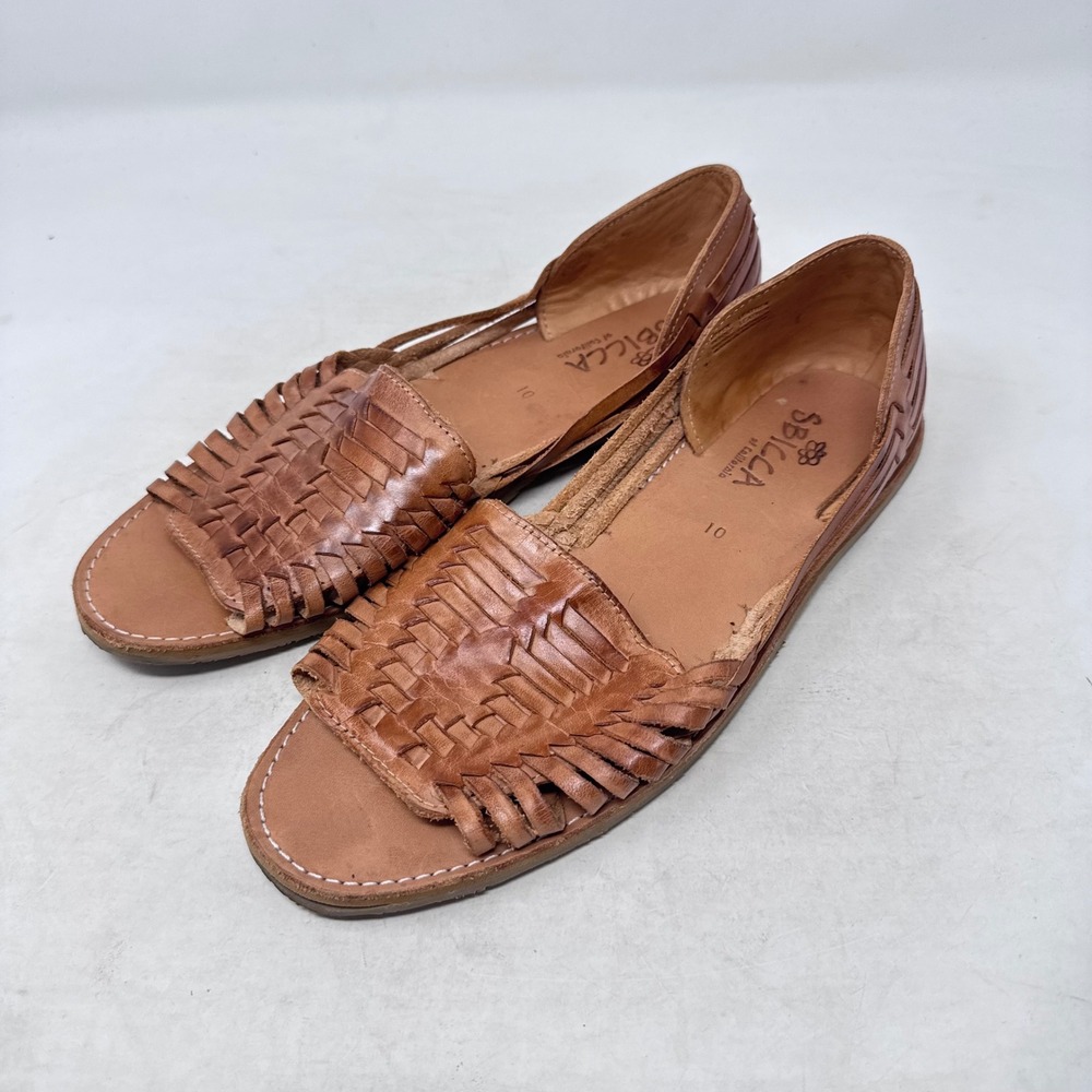 Sbicca Huarache Sandals Brown 10 Woven Leather Boho Flat Summer Shoes